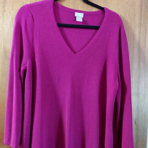 NWOT Chico's V Neck Tunic Length Sweater in Berry w/ Bell Sleeves size 2 (12/14) - Picture 1 of 1